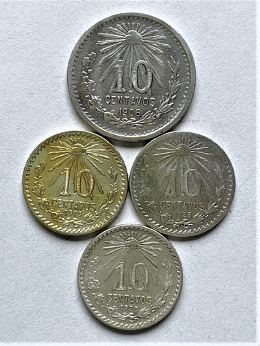 10 Centavos  4 Fechas  1906, 1919, 1925/3 Y 1928 Mo.