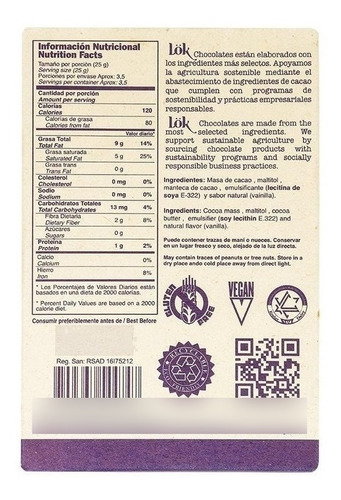 Imagen 2 de 7 de Oferta Del Dia Chocolate Oscuro Lok 85gr Technologiestrade