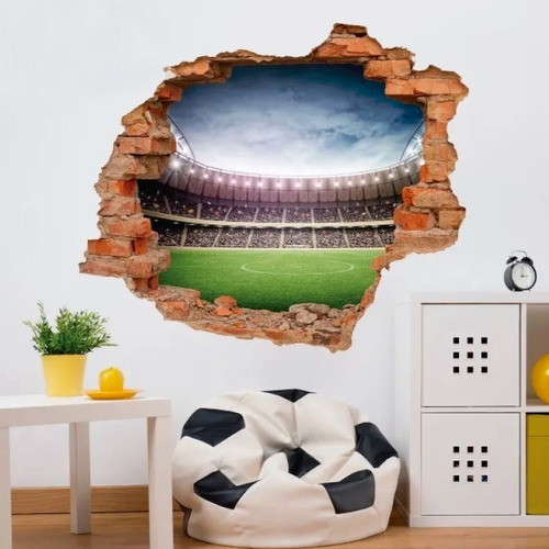 Vinilo Decorativo Fútbol-i 09, Estadio Efecto Muro Roto 3d. Color Multicolor