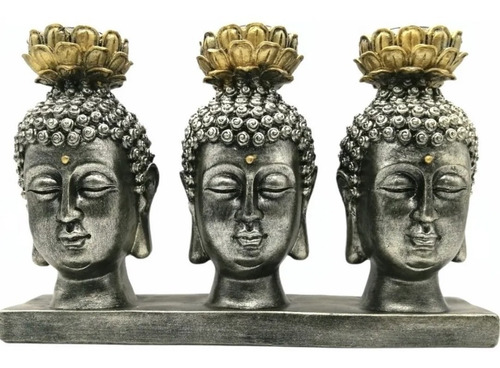 Cabezas De Budas Krishna Porta Velas Plateado 17cm