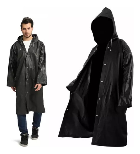  Poncho Impermeable Lluvia Estandar Adulto Con Gorro Negro