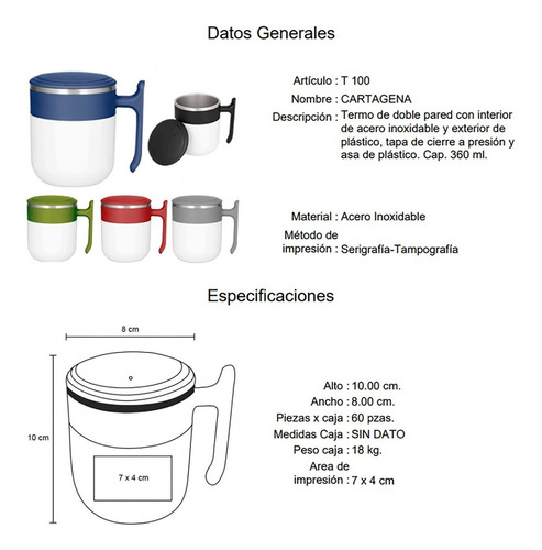 Imagen 4 de 7 de Taza Con Doble Pared De Acero, Tapa A Presión Y Asa Cap. 360