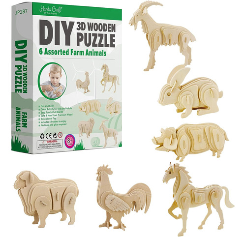 Rompecabezas De Madera Hands Craft Diy 3d Con 6 Animales De