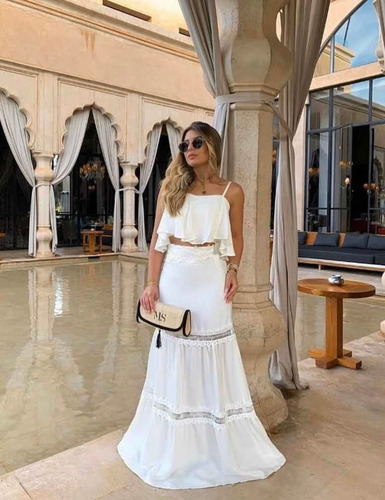Conjunto Branco Cropped E Saia Longa Reveillon Papilloo