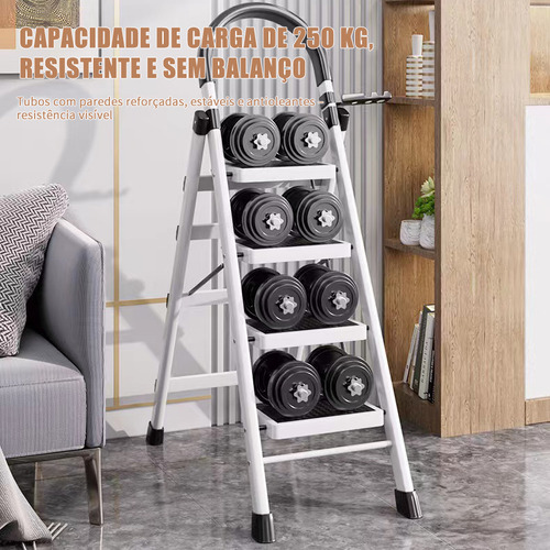 Escada Tesoura De Aço 6 Degraus Para Casa E Residência