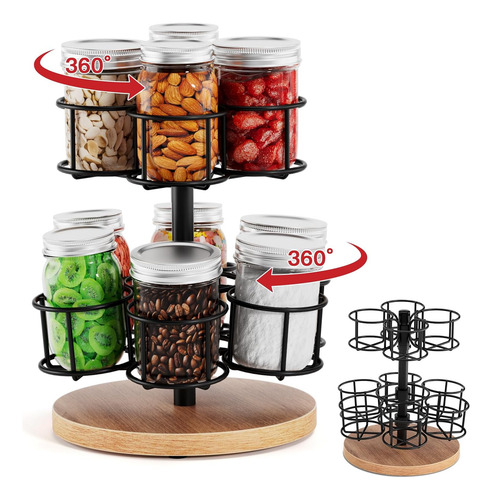 Estante Giratorio De Dos Niveles Para Tarros Mason De 16 Oz