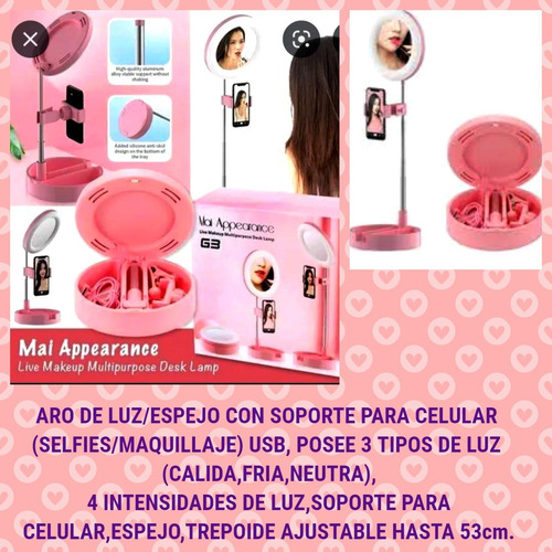 Aro Espejo De Luz Led Con Soporte Celular Selfie Maquillaje