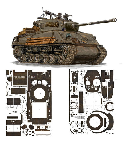 M4a3e8 Sherman Fury Escala 1.25 Papercraft