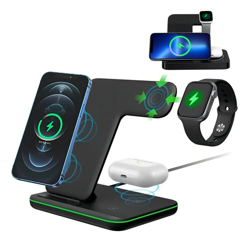 Carregador Sem Fio 3 Em 1 Por Indução Dock Station Portátil