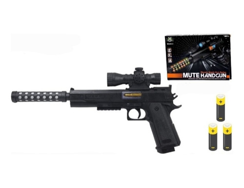 Juguete Pistola Plastica Con Silenciador Con Luz + 3 Pilas