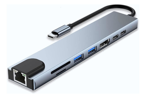 Hub 8 En 1 Usb C A Ethernet Rj45 Hdmi 4k Sd Microsd Mac iMac