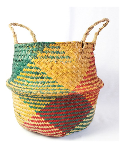 Canasto De Rattan Multicolor Mediano