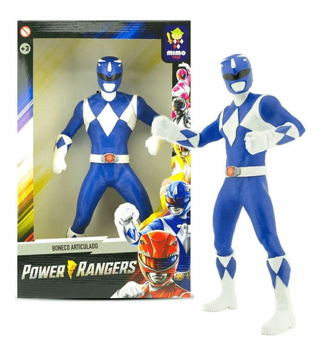 Boneco Power Ranger Azul Gigante 40cm Articulado +de 3 Anos