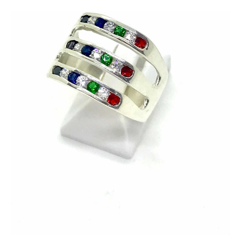 Anillo De Plata Triple Medio Sin Fin Piedras Cubic