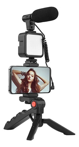 Trípode Celular De Video Vlog Luz Micrófono Y Control Remoto