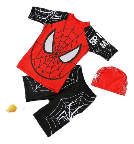 Conjunto De 3 Piezas De Traje De Baño Spiderman Para Niños