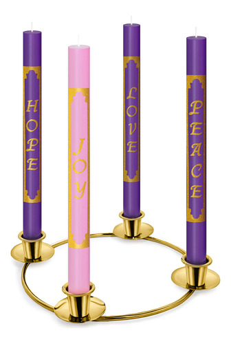 Juego De 4 Velas De Adviento Cónicas Sin Goteo Púrpura Y Ros