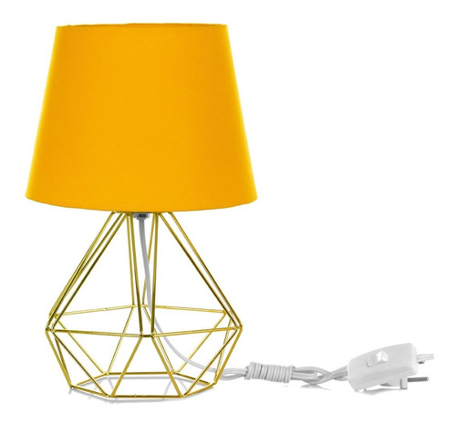 Abajur Diamante Dome Amarelo Com Aramado Dourado