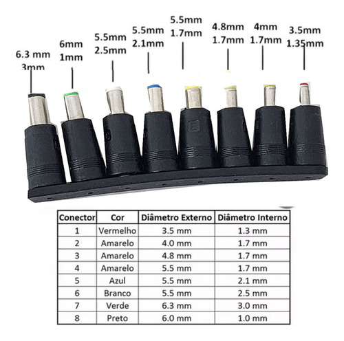 Kit 8 Conector Plug Pino Fonte Universal Notebook Reposição