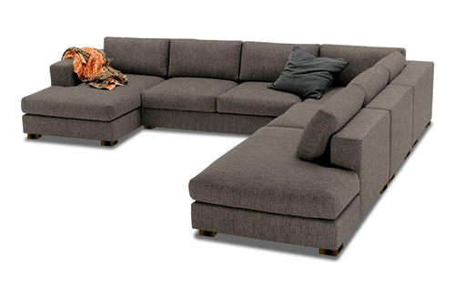 Sala Vancouver Lino Gris Derecha 5pzs Mueble Sofa Comodos