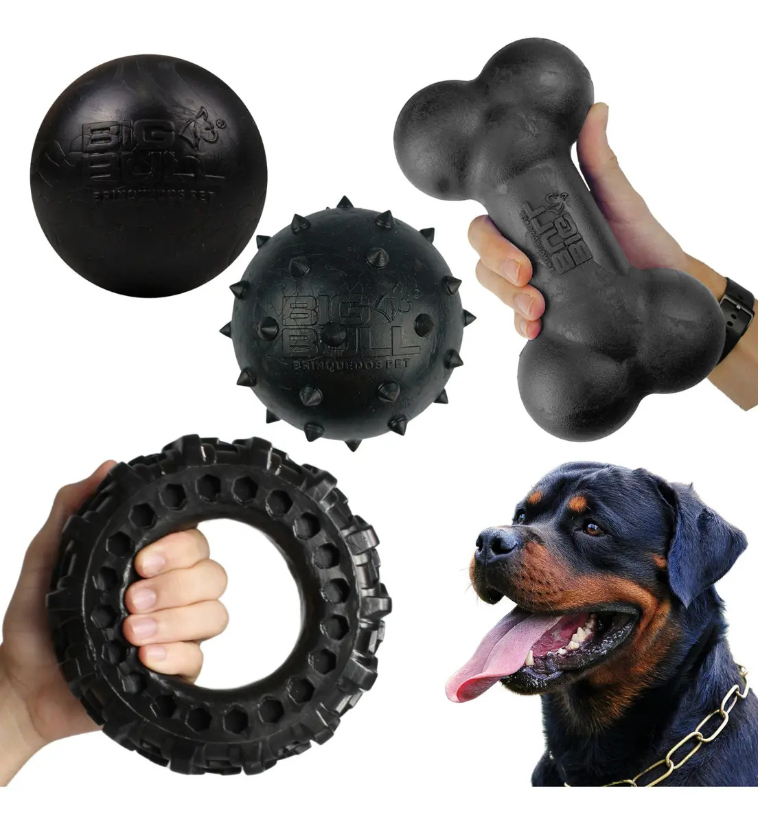 Brinquedo Cachorro Maciço Osso Bolinha Pet Kit 4 Big Bull