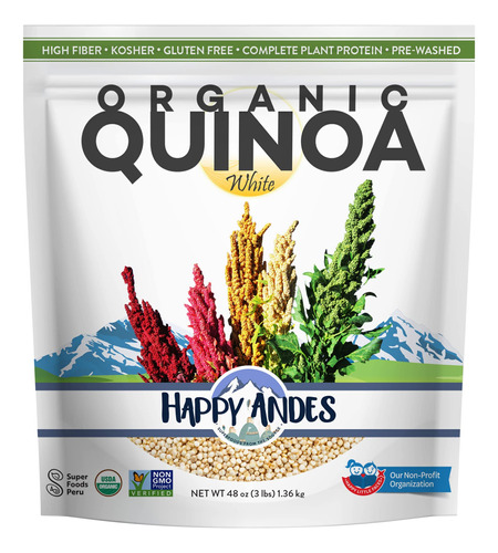 Happy Andes Andean Star Quinoa Blanca Orgnica De 3 Libras, S