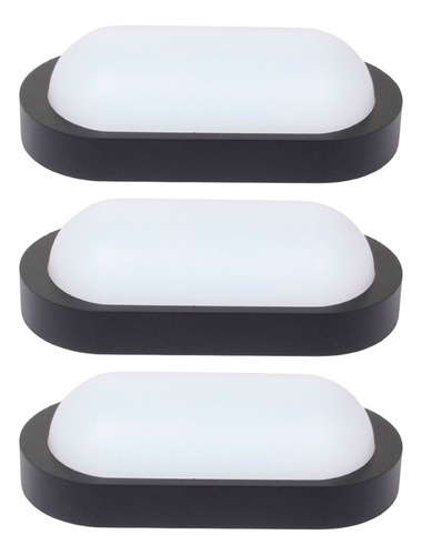 Foco Aplique Led 18w Tortuga Oval Negro Exterior Ip65 X3 U