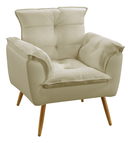 Poltrona Decorativa Almofadada Beta Tecido Sued Cor Bege Desenho Do Tecido Big Freshness