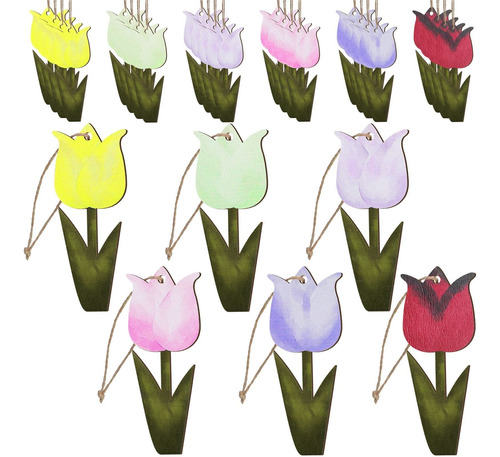 Tulipanes De Madera Colgantes Para Primavera Pack 24 Piezas