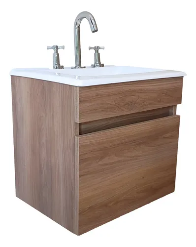 Vanitory Flotante Color Madera - 50 Cm - Con Griferia +bacha