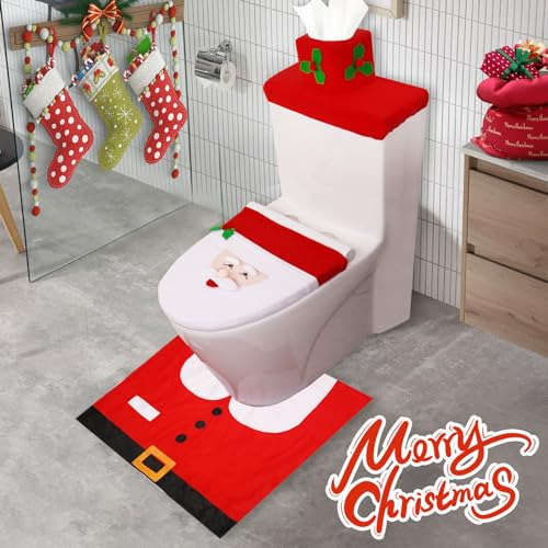 4 Pcs Juego De Baño De Navidad Toilet Decoración De Fqvzi