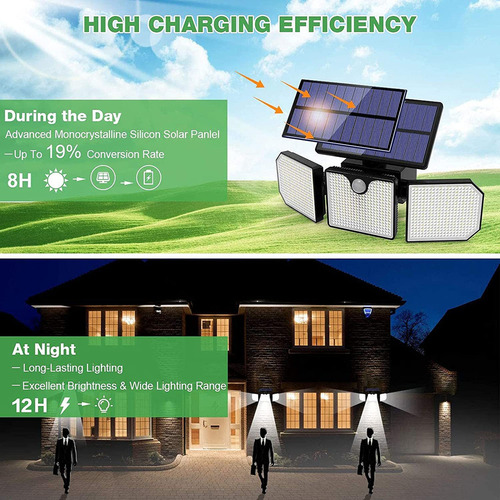 Luz Solar Externa Led 230 Com 3 Cabeças Ip65 À Prova D'água