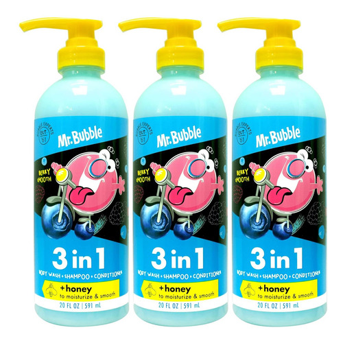 Sr. Bubble Berry Smooth 3 Em 1 Sabonete Líquido, Shampoo E C