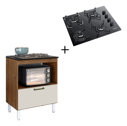 Kit Balcão Cooktop Itatiaia + Fogão Cooktop 4 Bocas Bivolt