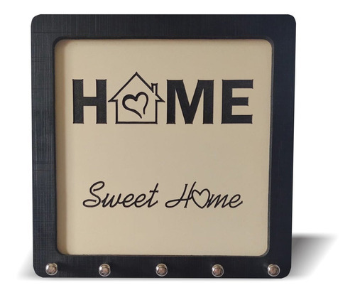 Porta Chaves De Parede Home Sweet Home 21 Cm Entalhado Cor Preto