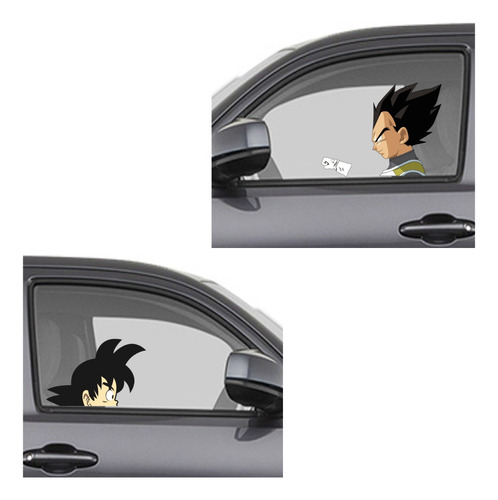 Sticker Cristales Auto Goku Manejando Y Vegeta Acompañante
