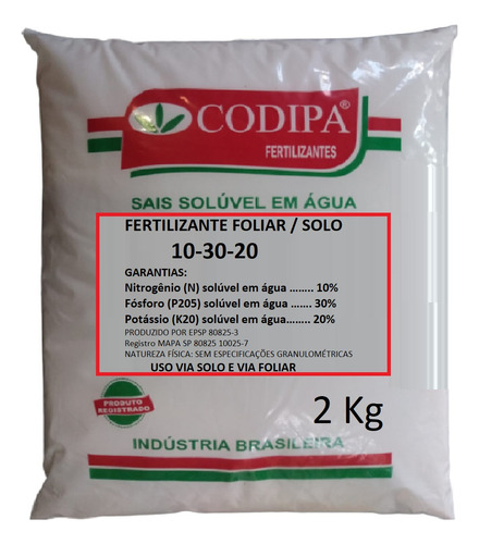 Npk 10-30-20 Floração Frutos Sais Hidrossoluvel Rende 200 Lt