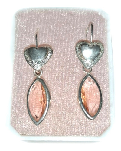 Par Aretes Corazón & Hoja Rosa  Plata 925 