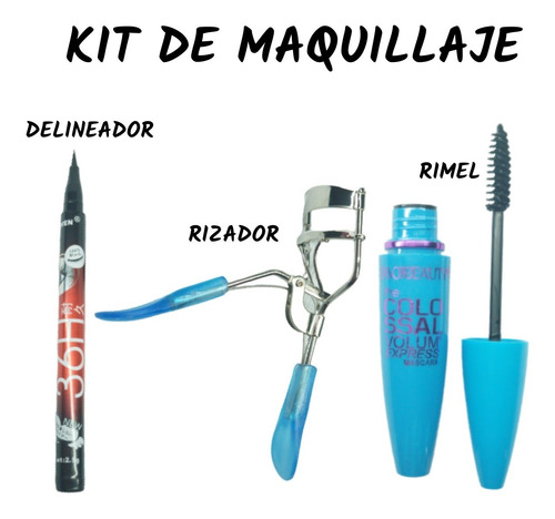 Kit De Maquillaje 3 En 1 De Calidad Rizador Rímel Delineador