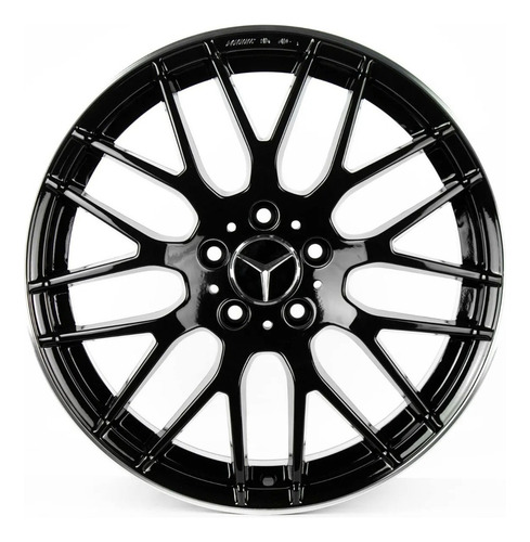 Rodas Gt-7 Mercedes Amg Cla45 Jetta (jogo)aro18 +bicos 5x112 Cor Preto Brilho Com Borda Diamantada / Preto Fosco
