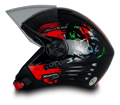 Capacete Moto X Open Skull Preto Brilhante Brilha No Escuro Desenho Skull (Caveira) Tamanho do capacete 60