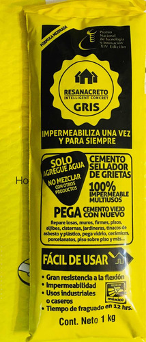 Imagen 1 de 10 de Resanacreto 1 Kg , Impermeabiliza Y Sella Grietas Fácil!!!