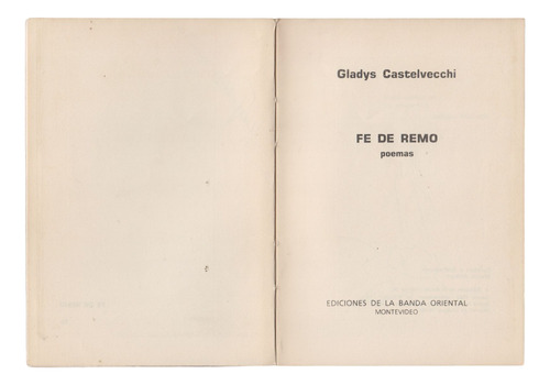 Uruguay Mujeres Poesia Gladys Castelvecchi Fe De Remo 1983 (Usado)