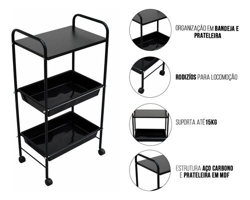 Kit Maca Reclinável Massagem 3 Posições Escada E Carrinho Auxiliar 1p 2b Cor Preto