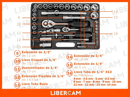 Imagen 6 de 10 de Juego De Llaves Tubo Criquet 94 Piezas Acero Cromo Vanadio