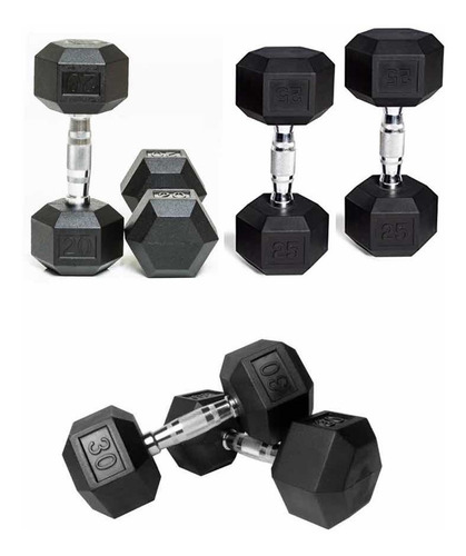 Set 6 Mancuernas Rubber Hex Dumbbell Fitness 20lb 25lb 30lb