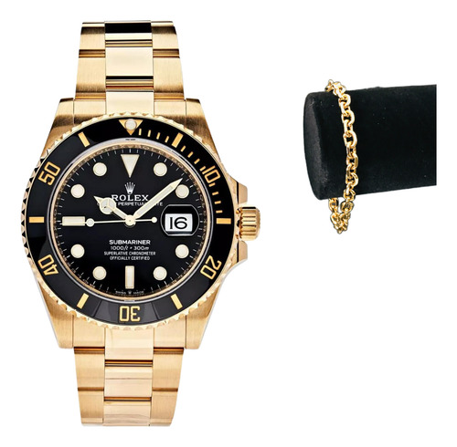 Rolex Submariner Date Masculino Com Pulseira Banhada A Ouro
