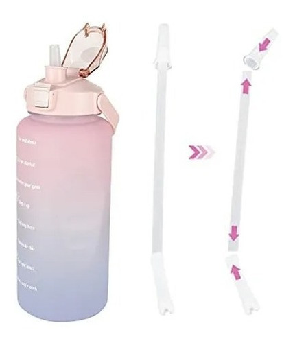 Imagen 3 de 8 de Botella De 2 Litros Libre De Bpa 2000 Ml Agua Con Bombilla