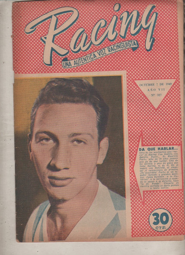 Revista Partidaria Racing * Vs Gimnasia - Nº 327 Año 1949