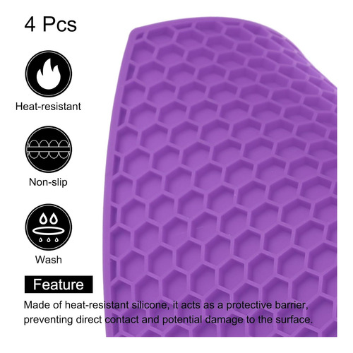 4 Alfombrillas Hexagonales De Silicona, Color Morado